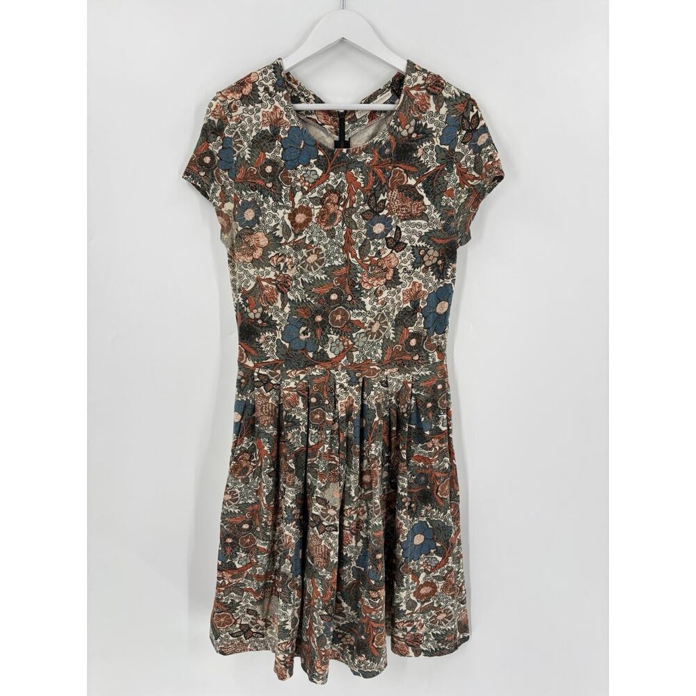Peruvian Connection Dress Womens Medium Wanderlust Floral Pleated Short Sleeve
